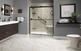 Napoli Marble Roman Block Etched Walls NM Hex Seat White Shower MB 0136
